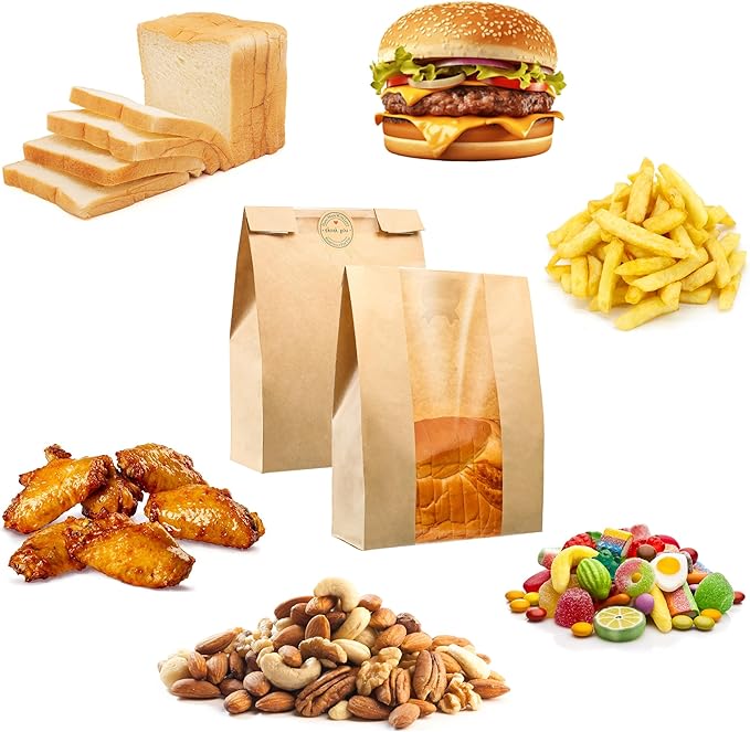100 Pcs Bread Bags for Homemade Bread, Sourdough Paper Bags With Window, 50% Thicker 13.7x8.2x3.7in, A Large Bakery Bag Used for Storage Sourdough & Snacks, 110 Cute Sealing Stickers With Ties