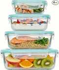 Glass Food Storage Containers, 4 Pack, Airtight Meal Prep Bento Boxes with Leakproof Locking Lids, BPA Free, Microwave, Oven, Freezer and Dishwasher Safe