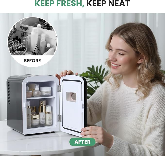 Simple Deluxe 4L/6 Can Mini Fridge with Observation Window, Portable Cooler & Warmer Freon-Free Small Refrigerator, Compact for Skincare, Beverage, Food, Cosmetics, Black