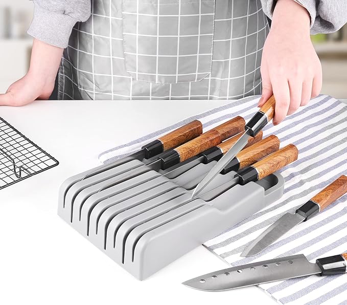 Expandable Cutlery Tray Kitchen Drawer Organizer and In-Drawer Knife Holder