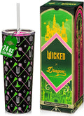 Dragon Glassware x Wicked Vacuum Insulated Tumbler with Lid and Straw - 24 oz Tumbler Cup with 2 Straws - Stainless Steel Tumbler with Straw for Water, Iced Tea - Wicked Movie Green Tumbler with Straw