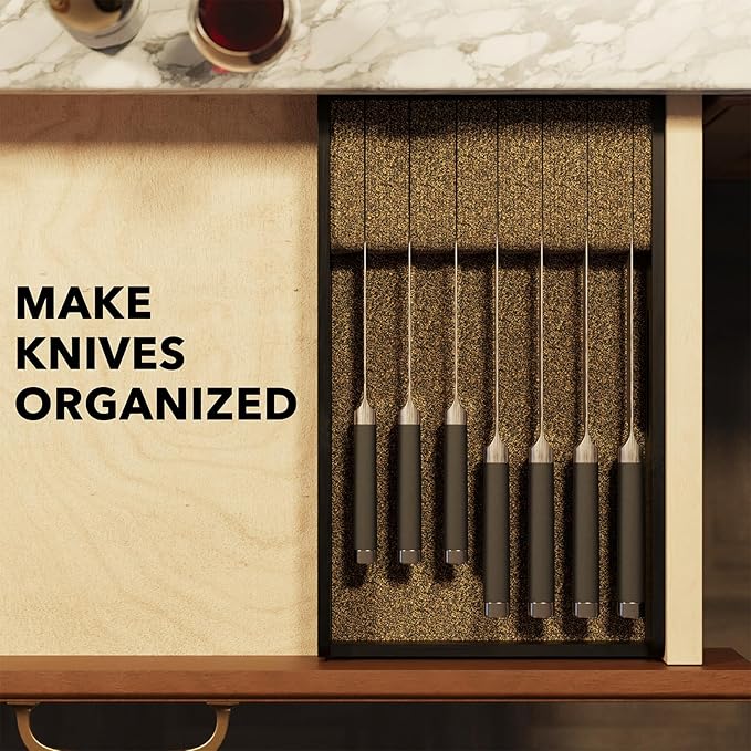 SpaceAid Knife Drawer Organizer 9 inches Wide Bamboo Insert Dock, Kitchen Steak Knives Holder Organizers Block for Drawer in Storage Organization (Medium, Black)