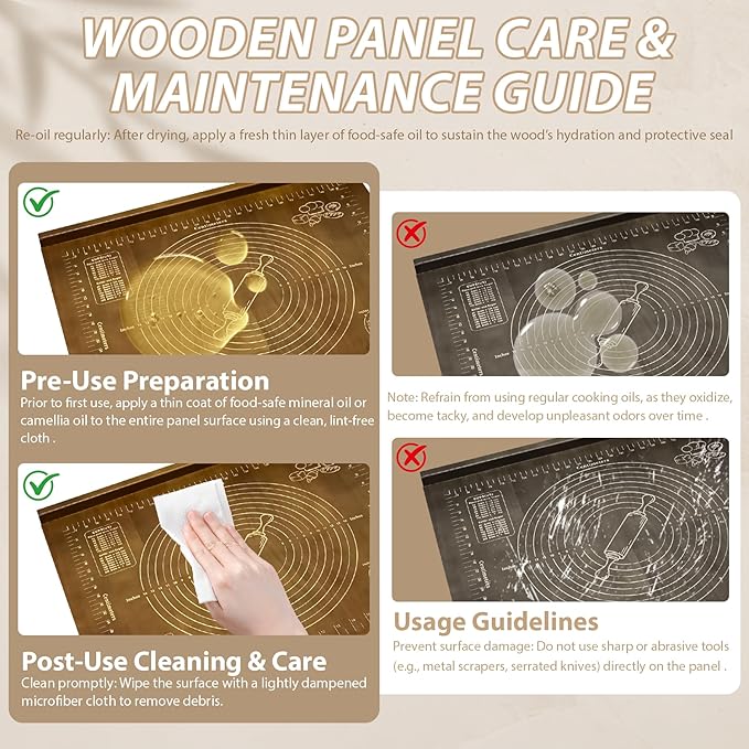 Wooden Pastry Board with Measurement 24'' x 20" Reversible Kneading Board with Side Lip and Engraved Ruler Bread Cutting Boards for Rolling Dough Baking Counter Top Kitchen (Brown)