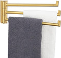 Aomasi Brushed Gold Swivel Towel Rack, 304 Stainless Steel 3-Arm Rotating Bathroom Towel Bar, Rustproof Space-Saving Holder for Kitchen, RV, Laundry Room