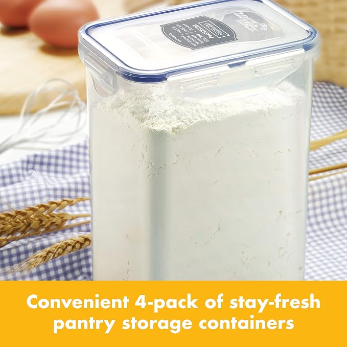 LOCK & LOCK LocknLock Easy Essentials Airtight Rectangular Tall Food Storage Container 7.61 Cup, 4 Piece, Clear