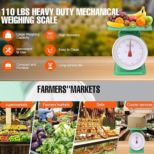 Heavy Duty Portion-Control Mechanical Kitchen and Food Scale Industrial Dial Scale with Stainless Steel Platform 110-LBS
