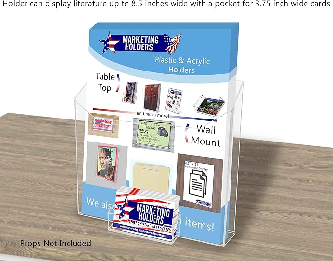 Marketing Holders 8 1/2”W Magazine Holder Catalog Pamphlet Value Pack of 12 Organizer Circular Journal Newsletter Document with Attached Business Card Pocket Wall Mount or Countertop