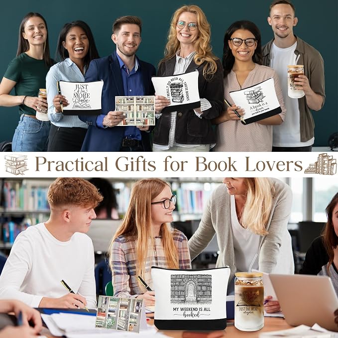 24 Pcs Books Club Gifts Book Lovers Gifts for Women Blind Date with a Read Include 16 oz Glass Cup Canvas Makeup Bag Ballpoint Pen Card for Librarian Reader Bookish Teacher