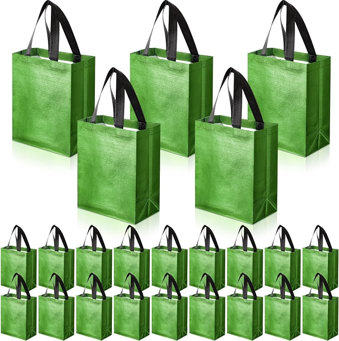 Eccliy Reusable Gift Bags Set Glossy Grocery Gift Tote Bag with Handle for Wedding, Bridal Shower, 4th of July, Summer Event(10 x 8 x 4.7 Inch,Green,80 Pcs)