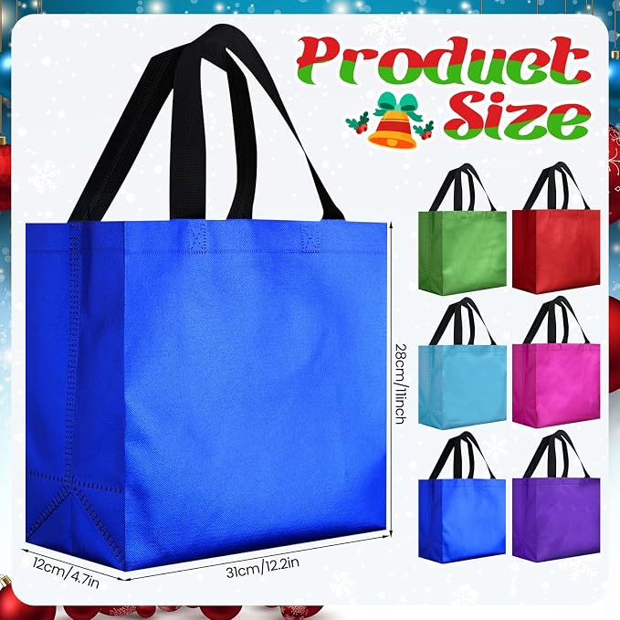 Eccliy Reusable Gift Bags Set Glossy Grocery Gift Tote Bag with Handle for Wedding, Bridal Shower, 4th of July, Summer Event(12 x 11 x 4.7 I Inch,Multicolor,80 Pcs)