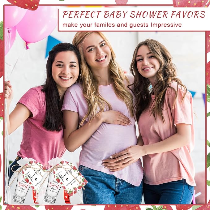 50 Sets Baby Shower Favor for Guests Acrylic Shot Glasses with Bottle Opener Keychains Thank You Tags and Bags Gender Reveal Party Favors for Guest Baby Shower Return Gift(Strawberry)