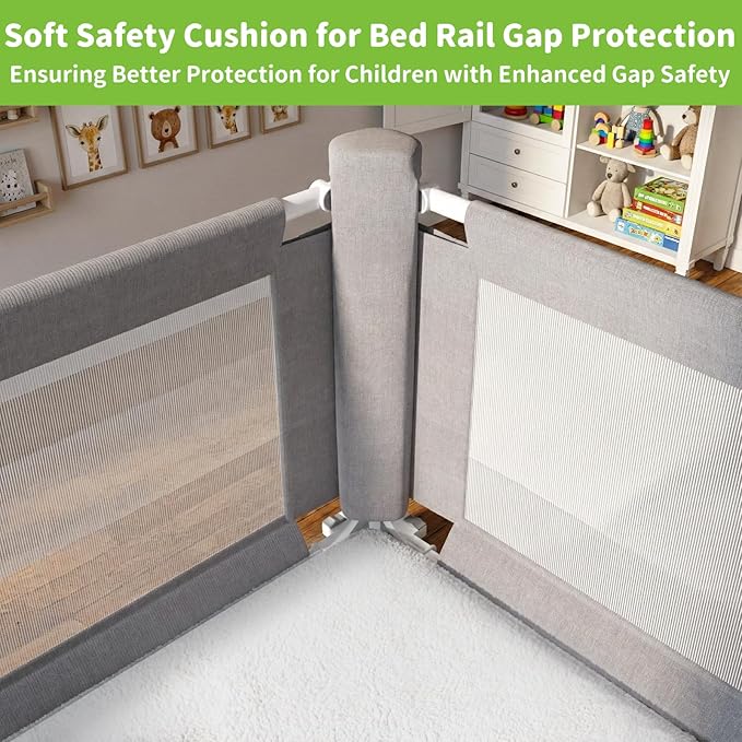 3-Piece Queen Size Bed Rail for Toddlers - Adjustable Baby Bed Rail Guard, Kids Safety Bed Rail for Queen Size Bed (78.7"x78.7"x60"-Grey)