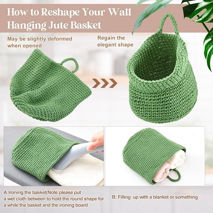 Honeydak Boho Decor Hanging Wall Baskets for Kitchen 3 Pack Teardrop Baskets with Hooks Storage Fruit Onion Vegetable Potato for Home 3 Sizes(Sage Color Palette,Barrel,Cotton Rope)