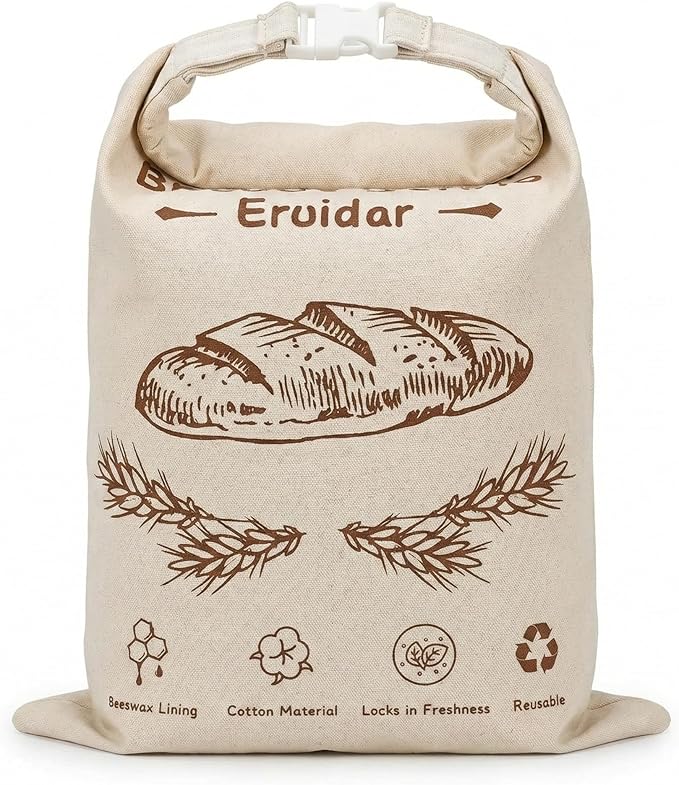 Beeswax Bread Bags for Sourdough & Homemade Bread (2 Pack), XL 13"x17" Large Reusable Cotton & Linen Bread Bag, Keep Loaves Fresh Longer, Natural & Easy to Clean(Rustic Bread Print)