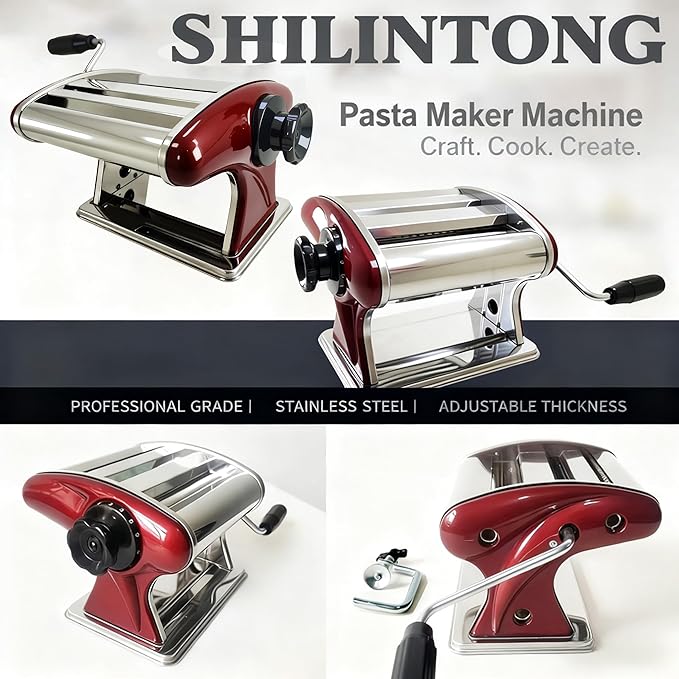 Manual Pasta Maker Machine - Noodle Machine Dough Roller Hand Crank,No Disassembled-2/4mm Width Noodle/0.3-5mm Thickness Dough