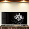 LMSDYSHU Tempered Glass Backsplash for Kitchen, Black line stripes, Frameless, Stove Backsplash Protector for Wall,Easy to Clean, Home Decor (30"x14")