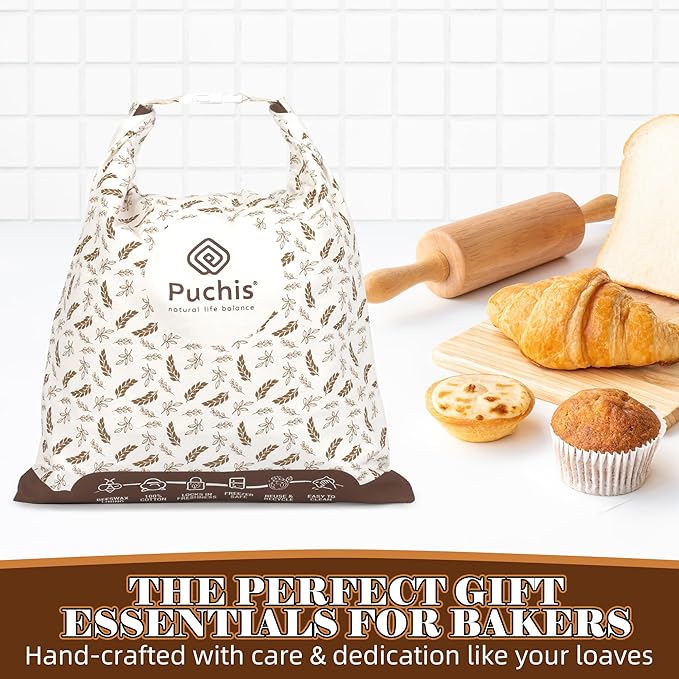 Beeswax Bread Bags for Homemade Bread & Sourdough, Elegant 2-Pack XL Reusable Cotton Bread Storage Bags, Beeswax Lined, Freezer Safe 17×13 in – PUCHIS | Breathable cotton
