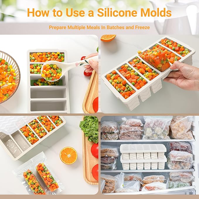 1/2 Cup Silicone Freezer Molds with Lid, 2-Pack Silicone Freezer Trays for Soup, Sauce & Broth – Meal Prep Containers, Large Ice Cube Tray, Oven & Dishwasher Safe