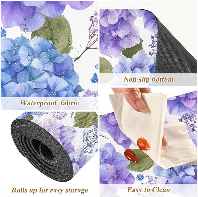 Purple Hydrangea Herb Trivet Table Runner Heat Resistant 230F for Hot Dishes Pots Plates Kitchen Dining Table Protector Decorative 39.37 X 11.8 Inch