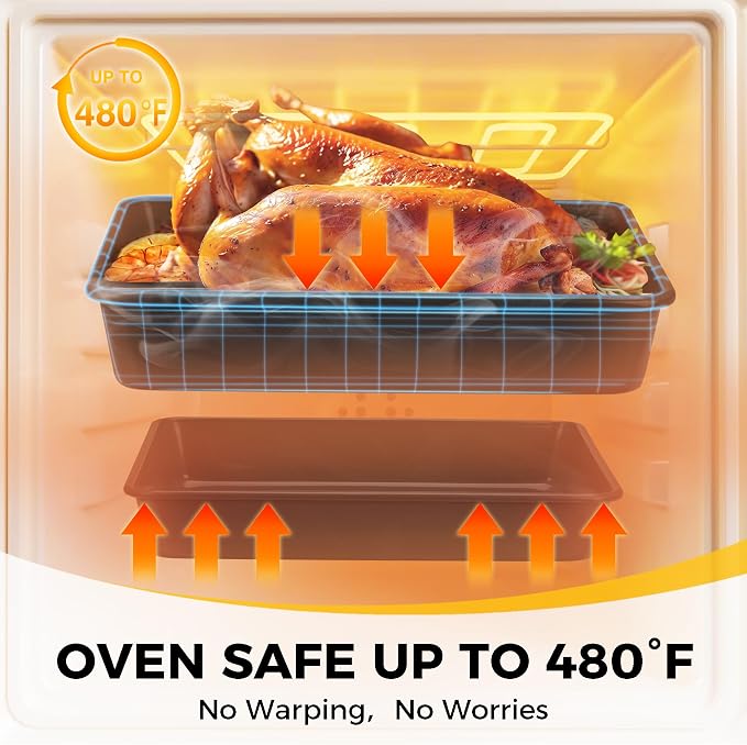 HONGBAKE Deep Baking Pans Set for Oven, Nonstick Rectangle Sheet Cake Baking Pans, 13/11/9 Inch Rectangular Oven Tray for Cooking Brownie Lasagna, Stackable Multi-Depth Bakeware, Black