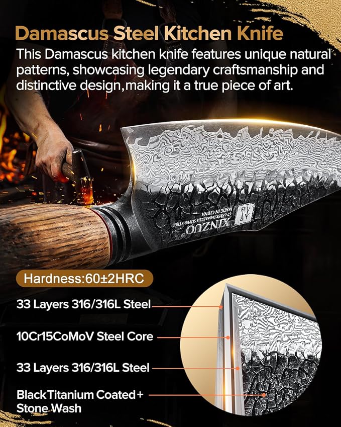 XINZUO 10 inch Professional Chef Knife,67 Layers 10Cr15CoMov High Carbon Damascus Steel Knife For Kitchen,Very Sharp，White Oak + Red G10 Gasket Handle