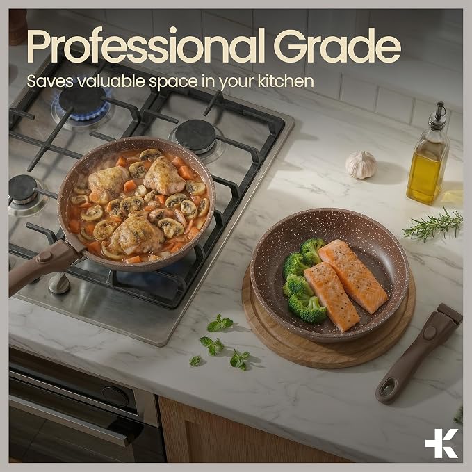 Bakken 17-Piece Ceramic Coated Aluminum Cookware Set, Nonstick Pots and Pans with Lids, Silicone Cooking Utensils & Oven Mitts, All Stovetop Safe Up To 500°F, PTFE & PFAS Free, Dishwasher Safe