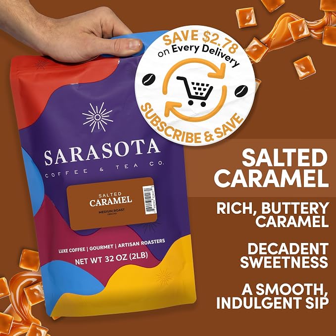 2 lb Caramel Ground Coffee | Caramel Flavored Coffee Medium Roast | Bulk Sweet Smooth Flavored Ground | Specialty Grade | 32 oz