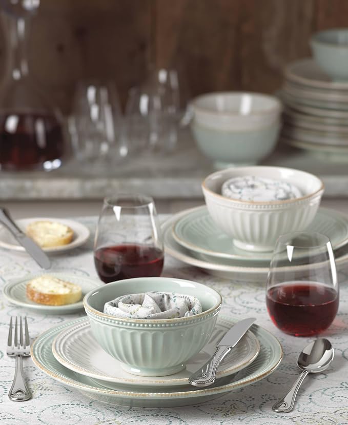 Lenox French Perle Groove Dinnerware, Stoneware, 12-Piece Plate Setting