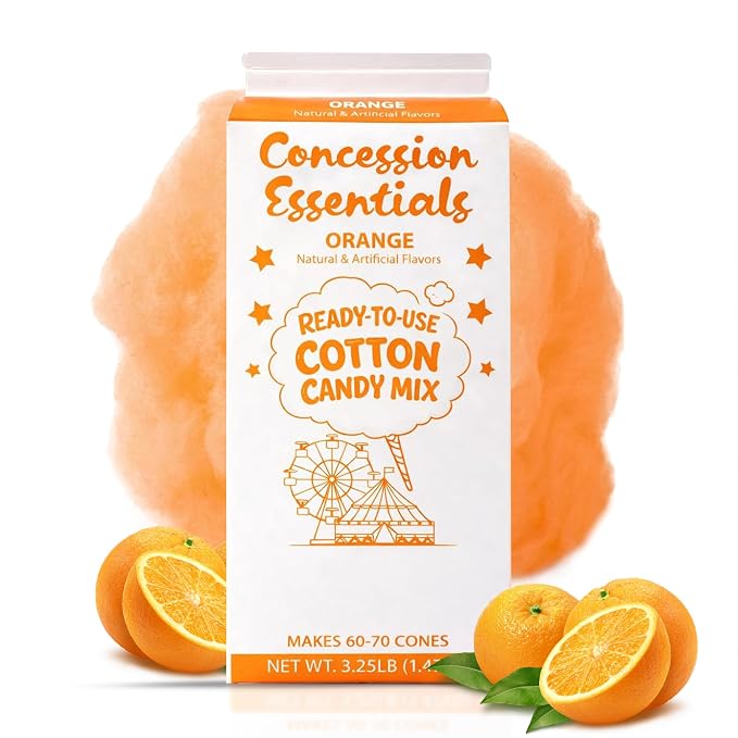 Perfectware Concession Essentials Orange Cotton Candy Mix – Ready-to-Use Floss Sugar for Cotton Candy Machines – Makes 60–70 Cones – 3.25 lb Carton – Carnival Style Cotton Candy Sugar