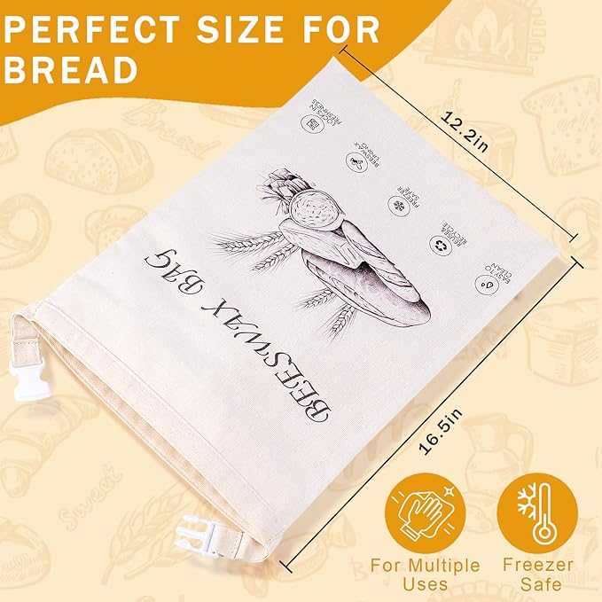 2-Pack Reusable Beeswax Bread Bags for Sourdough & Homemade Bread，Cotton Waxed Bags Keeps Fresh Longer(Navy Loaf)