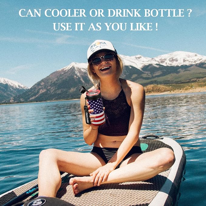 MAXSO Sealed Can Cooler Fizz Lid Can Cover for 12 oz Regular, Slim Skinny Cans & As Thermal Bottle, 4-in-1 Insulated Vacuum Stainless Steel Carbonated Cold Drink Holder - Stars