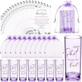 Sliner 50 Set Wedding Favors for Guests Bulk 2oz Acrylic Take a Shot We Tied the Knot Shot Glasses with Thank You Cards Organza Bags for Guest Souvenir Wedding Bridal Shower Gifts (Purple,Black)