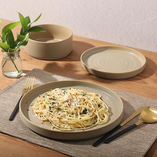 Gibson Elite Echo Bay 12 Piece Porcelain Reactive Glaze (Service for 4) Ceramic Plates and Bowls Modern Stackable Dinnerware Set - Green