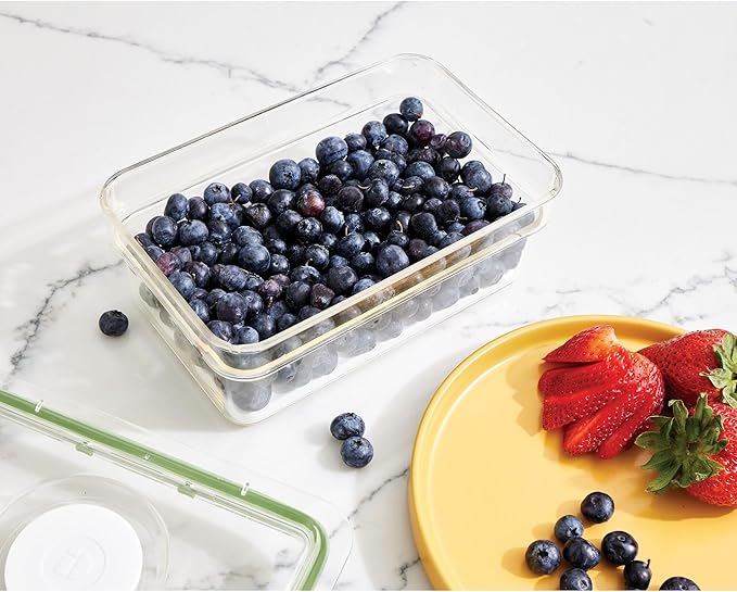 iDesign Medium Short Produce Storage Bin with Insert Tray, The Fresh Collection – 5" L x 8.1” W x 3” H, Clear Bin