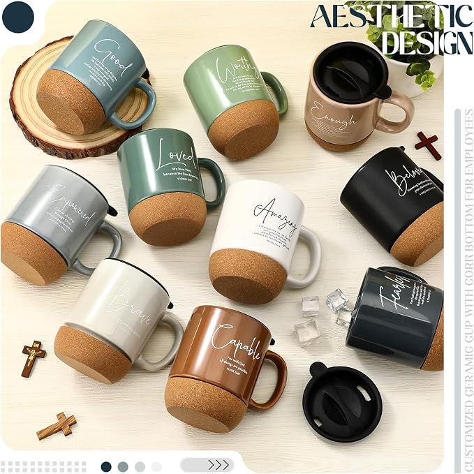 Didaey 10 Pcs Christian Coffee Mugs Gifts for Men Fathers Day Church Women Bulk 15 oz Bible Verses Religious Inspirational Cups with Cork Bottom for Study Group Coworker Sunday School Teacher Gifts