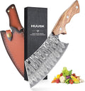 Huusk Hand Forged Meat Cleaver Knife, Japanese Chef Knives with Sheath, Cooking Butcher Knife for Meat Cutting, Vegetable Cleaver for Kitchen, Camping, Gift for Men and Women