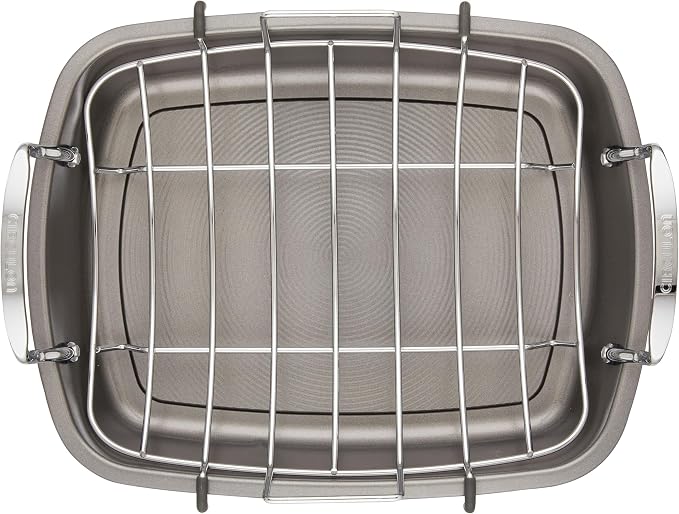 Circulon Total Bakeware Nonstick Roaster, Roasting Pan with Rack, 17-Inch x 13-Inch, Gray