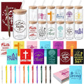 Skylety 12 Sets Christian Gifts for Women Bulk 16 oz Bible Verse Glass Cups Religious Tumblers with Lids Straw Spiral Notebooks Pen for Teacher Church Employee Coworker Women