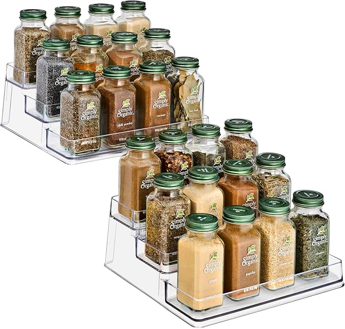 Sorbus Premium 3-Tier Spice Rack Organizer - Acrylic Spice Organization for Cabinet, Multipurpose Shelf - Durable Spice Organizer for Kitchen, Pantry, Room, Office & Countertop - 2 Pack