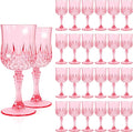 24 Pack Pink Plastic Wine Glasses, Vintage Plastic Goblets for Parties, Drinking Glasses Unbreakable Glassware Crystal Water Goblets Reusable Drinkware for Wedding Reception Grand Event Party