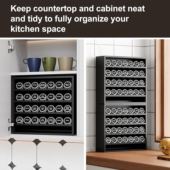 Orimade 4 Tier Spice Rack Organizer for Cabinet, Freestanding Bamboo Seasoning Rack for Countertop, Cupboard, Pantry, Kitchen, 13.18 x 4.13 x 12.2 inches(Spice Jars Not Included), Black