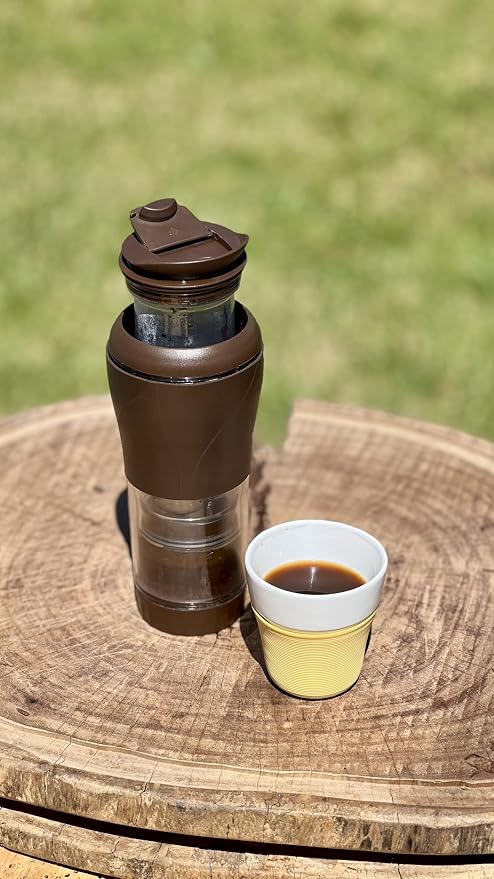 Pressca - Portable Coffee & Tea Maker - Thermal Coffee & Tea Infuser, French Press, Single Serve Coffee Maker, BPA Free - Home & Kitchen Accessories & Utensils - 12 fl oz, Brown