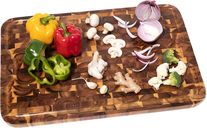 Lipper International 1260 Acacia Supreme End Grain Cutting and Carving Board with Juice Groove, 24" x 16" x 1"