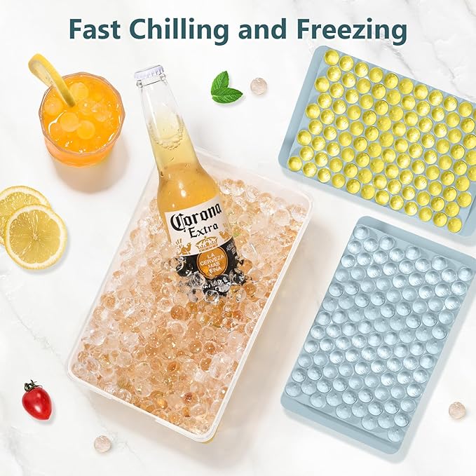 WIBIMEN Mini Ice Cube Trays, Small Tiny Round Pebble Crushed Nugget Ice Trays for Freezer with Lid - Chilling Drinks Coffee Juice(4 Pack/0.55In - Blue)