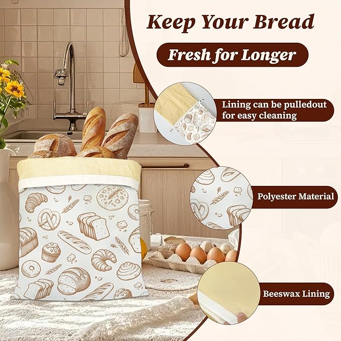 Bread Bags for Homemade Bread, Groovy Bread 2 Pack Linen and Beeswax Sourdough Storage Bags, Reusable Keeper, Keeps Breads Fresh Longer, Gifts for Bakers