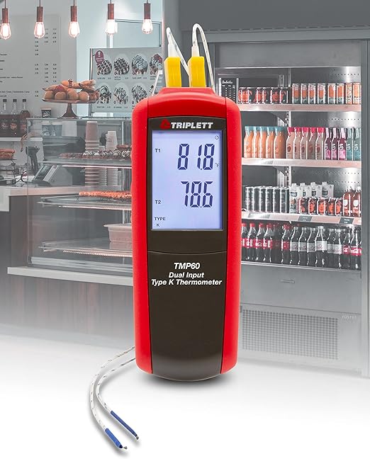 Triplett TMP60 Dual Input Type K/J Thermometer with Certificate of Traceability to NIST