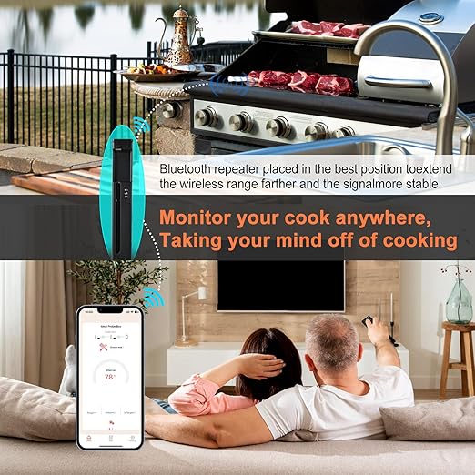 Wireless Intelligent Meat Bluetooth Thermometer, Digital Thermometer with Dual sensors, can be remotely Monitored and Suitable for Various scenarios，A Must-Have Gift for Chefs and Foodies