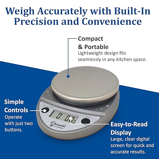 San Jamar SCDGP11M Professional Round Digital Food/Kitchen Scale, 11 lb Capacity, Metallic