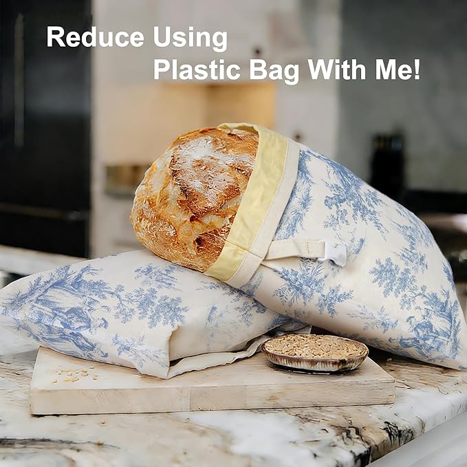 Reusable Beeswax Bread Bags for Homemade Bread & Sourdough, 2-Pack XL Airtight Food Storage Bags, Organic Cotton Linen Covers - Freezer-Friendly Freshness Preservation Keeps Fresh Longer