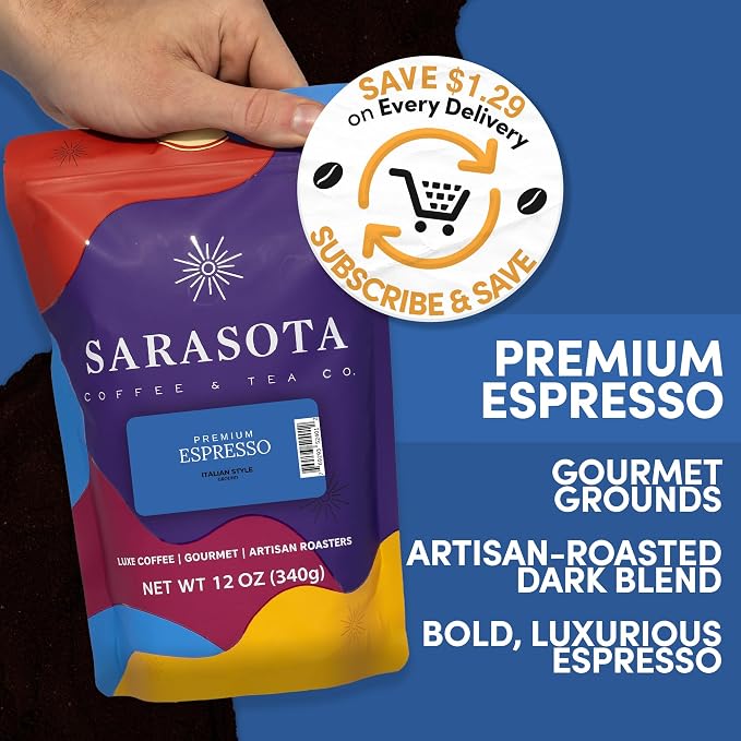 Espresso Ground Coffee | Dark Roast Espresso | Bold & Smooth Fine Ground Coffee for Espresso Machines | Low Acid, Specialty Grade | 12 oz